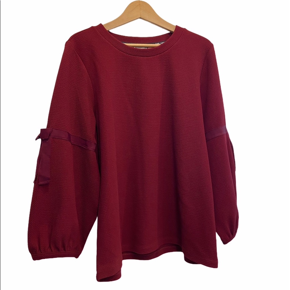 KARL LAGERFELD Top Puffy Sleeves Burgundy Size Large EUC